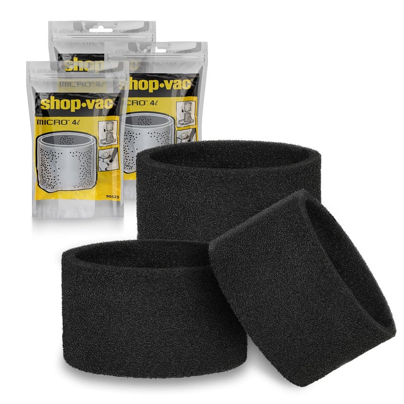 SHOPVAC Shop-Vac 90525 Foam Sleeve Filter Replacements, For Most 1 Gallon Shop-Vac Wet/Dry Vacuum Cleaners, Replace Parts # 9052500, 3 Pack - Image 1